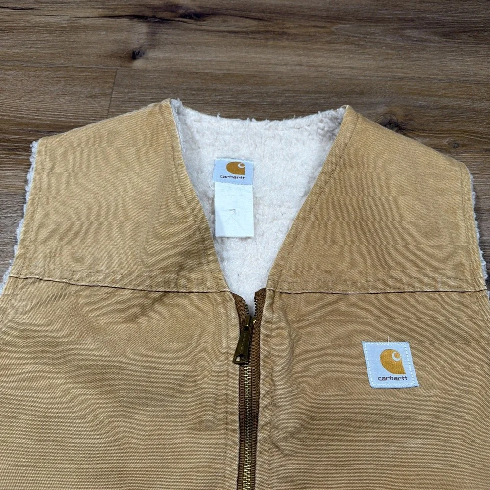 Vintage Carhartt Vest Mens XL Brown Duck Canvas Sherpa Lined V03 BRN USA